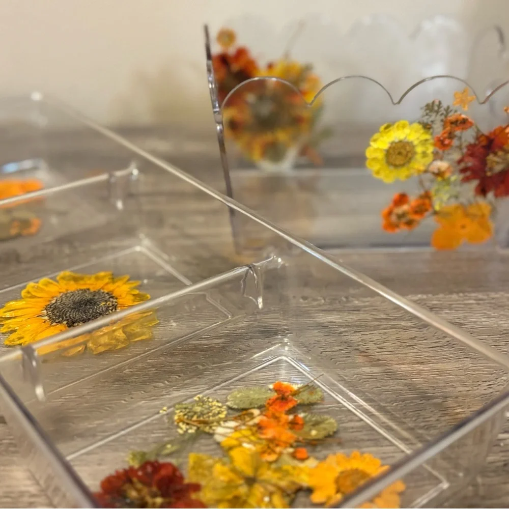 Pressed Floral Acrylic Organizer – Desk, Vanity, or Kitchen Set (Single or Set)